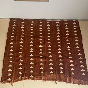 NEW Genuine Mudcloth Fabric | 69” x 77” | Rust Colored w/ White Triangles